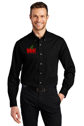 Port Authority® Long Sleeve Twill Shirt black screen printed