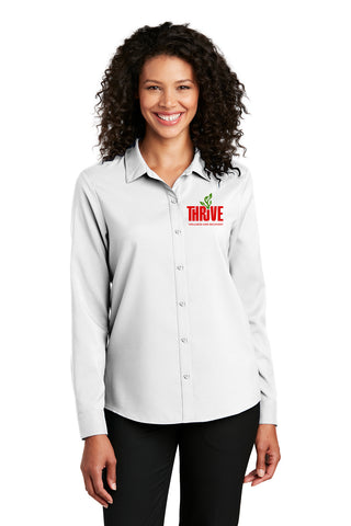 Port Authority ® Ladies Long Sleeve Performance Staff Shirt white screen printed